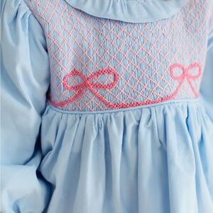 Cecil and Lou Blue Corduroy Smocked Bow Bubble
